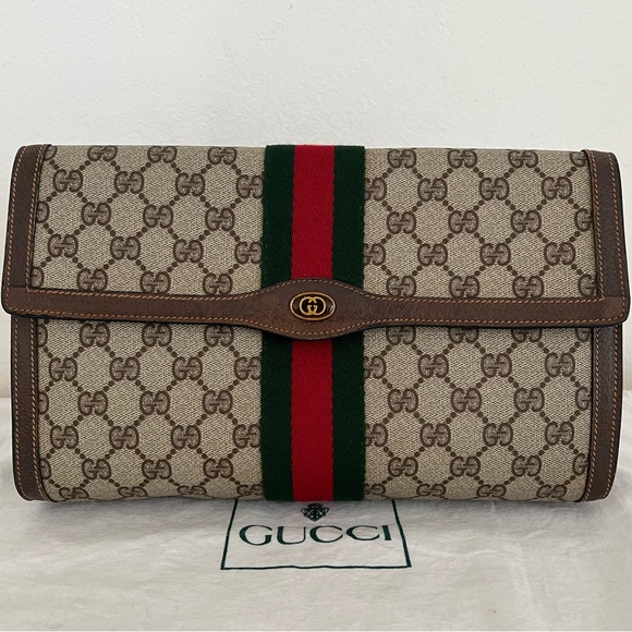Authentic Vintage Gucci GG Sherry Line Monogram Clutch Cosmetic EUC Circa 1980’s - Picture 1 of 16